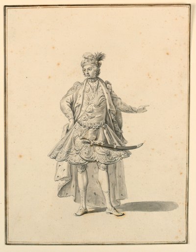Rysunek, projekt kostiumu: Perski książę, dla produkcji scenicznej zaprojektowanej przez Giuseppe Galli Bibiena, 1719 r. autorstwa Unknown artistUnknown artist