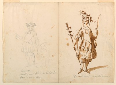 Rysunek, projekt kostiumu: Młodzieniec i Diana do baletu, ok. 1720 r. autorstwa Unknown artistUnknown artist