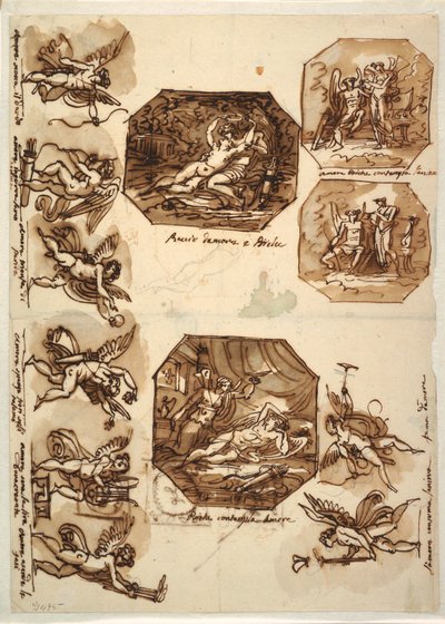 Rysunek, Kupidyn i Psyche: Cztery ośmiokąty i osiem rysunków Kupidyna, 1810-15 autorstwa Unknown artistUnknown artist