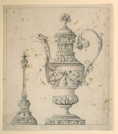 Rysunek, zdobiony dzbanek i dzwonek ręczny, 1860-80 autorstwa Unknown artistUnknown artist