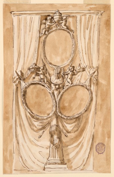 Rysunek, dekoracja do portretu papieża Piusa VI i pary królewskiej, ok. 1790 r. autorstwa Unknown artistUnknown artist