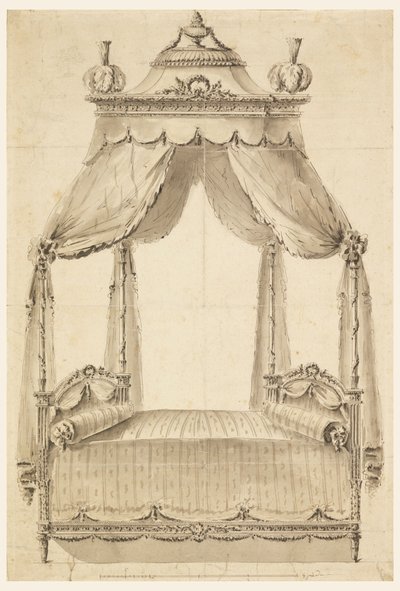 Rysunek, projekt łóżka, ok. 1785 r. autorstwa Unknown artistUnknown artist