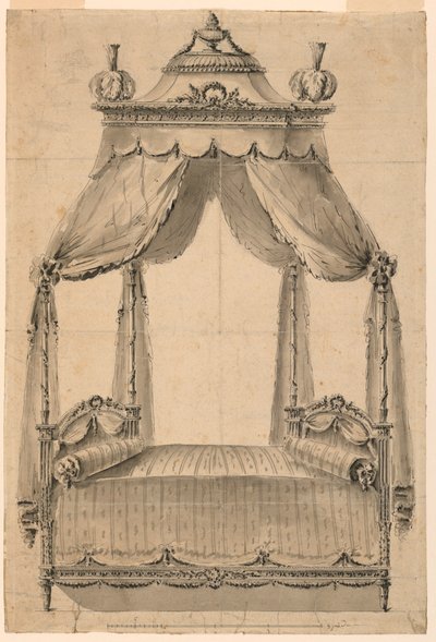 Rysunek, projekt łóżka, ok. 1785 r. autorstwa Unknown artistUnknown artist