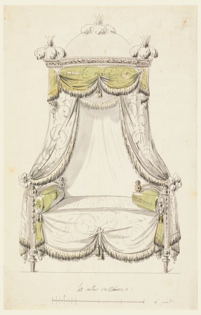 Rysunek, projekt łóżka w stylu rzymskim, 1780 r. autorstwa Unknown artistUnknown artist