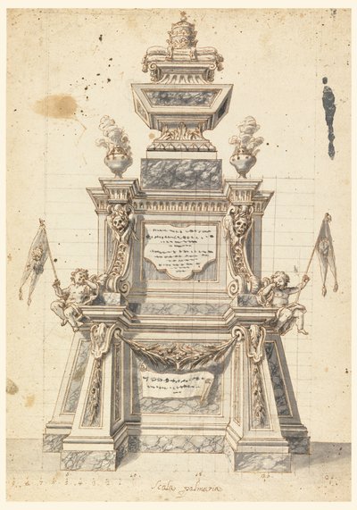Rysunek, projekt katafalku na pamiątkę papieża, prawdopodobnie Klemensa XI, 1721 r. autorstwa Unknown artistUnknown artist