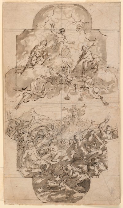 Rysunek, projekt sufitu w kościele, 1700-1750 autorstwa Unknown artistUnknown artist