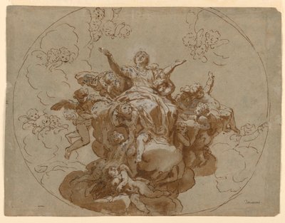 Rysunek, projekt sufitu z Wniebowstąpieniem Dziewicy, 1700-1730 autorstwa Unknown artistUnknown artist
