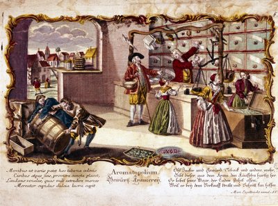 Grawerunek z XVIII wieku przedstawiający perfumerię. autorstwa Unknown artist