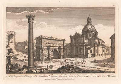 Perspektywiczny widok kościoła św. Marcina, a także łuku Septymiusza Sewera w Rzymie. autorstwa Unknown artist