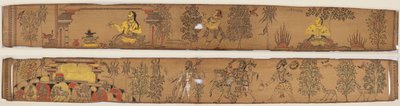 Książę dokonuje wyrzeczeń (recto); Śiwa i jego zwolennicy wracają na górę Kailash (odwrotnie), z romansu Chandrabhanu i Lavanyavati z Upendra Bhanja (1670-1740) autorstwa Unknown artist