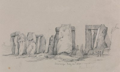 Uma vista de Stonehenge com duas figuras em primeiro plano polonês autorstwa Unknown artist