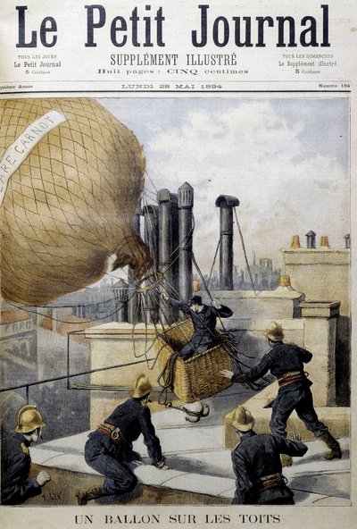 Balon na dachach: ratunek przez strażaków - w „Le Petite Journal”” autorstwa Unknown artist