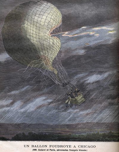 Balon uderzył w Chicago Louis Godard Jr. (1858-1933) i Panis został ranny w SOBOTĘ, 25 lipca autorstwa Unknown artist