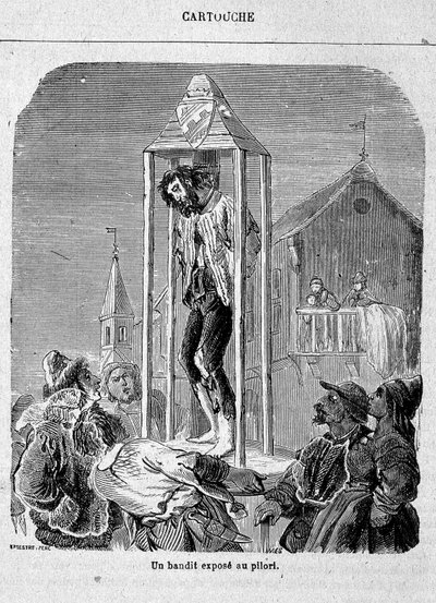 Bandyta wystawiony na pręgierz - w „Wkładzie, król bandytów”, autorstwa Grandpré autorstwa Unknown artist