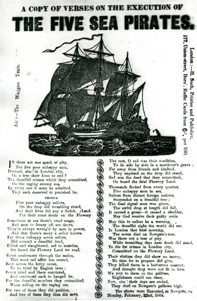 Kopia wersetów o egzekucji pięciu morskich piratów, ok. 1864 r. autorstwa Unknown artist