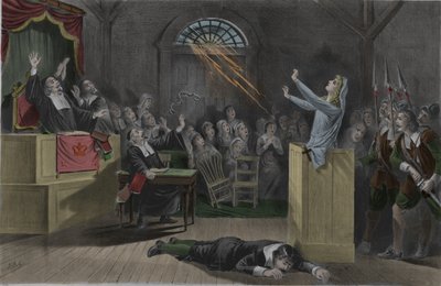 Piorun pali łańcuchy wiedźmy podczas jej procesów w Salem. autorstwa Unknown artist