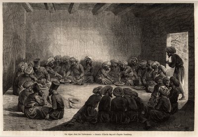 Posiłek u Turkomanów (Irak). Rysunek Emile