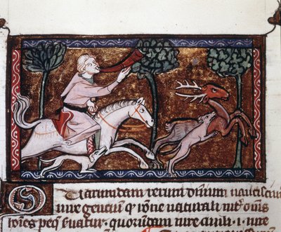 Szlachcic polujący na jelenia. Rękopis z XV wieku. Szlachcic polujący na jelenia. Rękopis z XV wieku. autorstwa Unknown artist