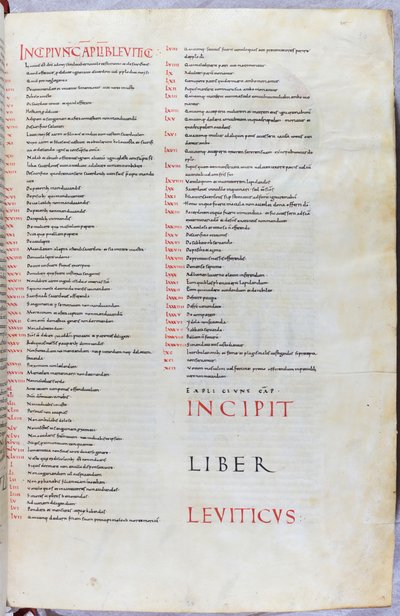 Strona z XI-wiecznej Biblii z incipitem Księgi Kapłańskiej autorstwa Unknown artist