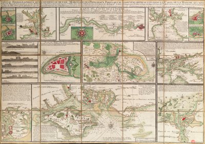 Tabela zawierająca szczegóły głównych portów morskich przedstawionych na mapie kanału La Manche, ok. 1780 r. (papier, płótno) autorstwa Unknown artist