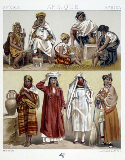 Algieria i Tunezja, popularne kostiumy - w „Le costume historique” Racinet autorstwa Unknown artist