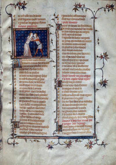 Miniatura alegoria młodości w „”Roman de la rose”” Jean de Meun, Jean de Meung lub Jean Chopinel, Jean Clopinel (ok. 1240-1305), ok. 1370. Paryż, Bibliotheque Sainte Genevieve autorstwa Unknown artist