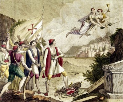Alegoria przebudzenia nacjonalistycznego poczucia Grecji pod panowaniem osmańskim, które doprowadziło do greckiej wojny o niepodległość (1821-1830) lub greckiej rewolucji. autorstwa Unknown artist