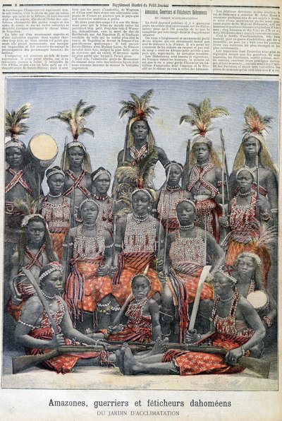 Amazonki, wojownicy i fetyszyści dahomejscy (z dzisiejszego Beninu), z ogrodu aklimatyzacji - w „Le Petite Journal” z 28.02.1891 r. autorstwa Unknown artist