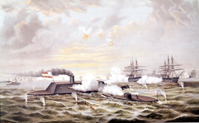 Wojna secesyjna (1861 - 1865): Bitwa morska pod Hampton Roads (Wirginia) 08-09 marca autorstwa Unknown artist
