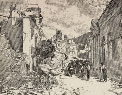 Wśród ruin po trzęsieniu ziemi w nadmorskim kurorcie Balliazzi, Włochy autorstwa Unknown artist