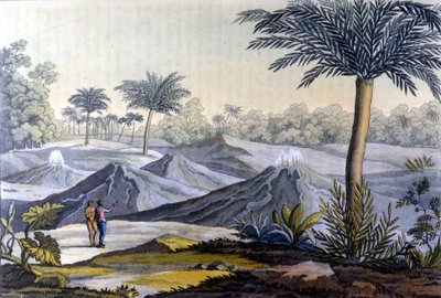 Rdzenny mężczyzna pokazuje w Humboldt vulcancito w pobliżu Turbaco w Ekwadorze. Z książki Aleksandra von Humboldta (Alexandre de Humboldt autorstwa Unknown artist