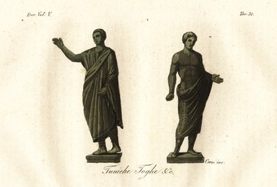 Starożytne posągi etruskie przedstawiające mężczyzn noszących togę, tunikę, calzari (buty) itp. autorstwa Unknown artist