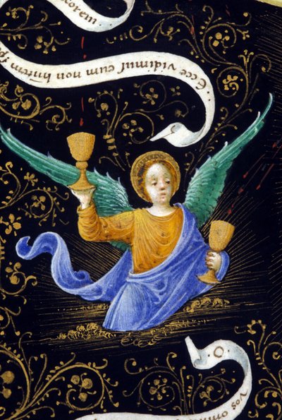 Anioł trzymający dwa kielichy. Miniatura Belbello da Pavia autorstwa Unknown artist