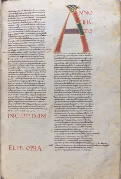 Anno tertio: Incipit Daniel Propha.Incipit Księgi Proroka Daniela, XI wiek (miniatura, rękopis błoniasty) autorstwa Unknown artist