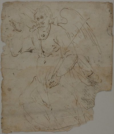 Anioł Zwiastujący (recto); Szkice siedzącej postaci oraz górnej części i prawej ręki Anioła Zwiastującego (verso) autorstwa Unknown artist