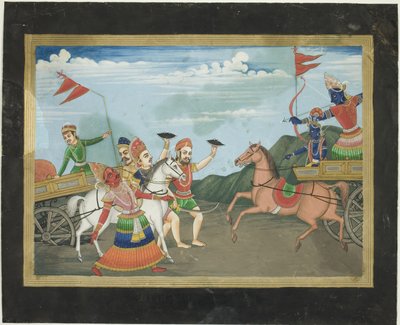 Arjuna zabija Karnę, strona z serii Mahabharata autorstwa Unknown artist