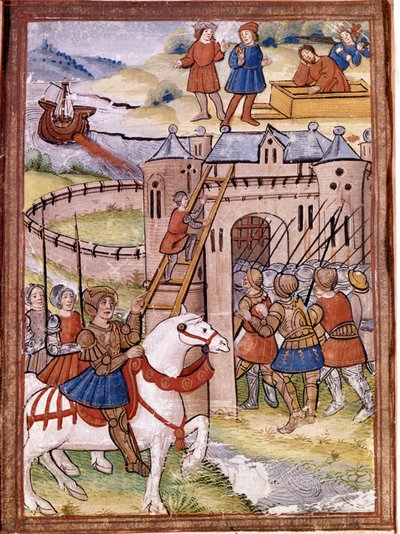 Atak na zamek. Odcinek wojny stuletniej. Rękopis z XVI wieku. Biblioteka Wiktorii i Alberta w Londynie. autorstwa Unknown artist