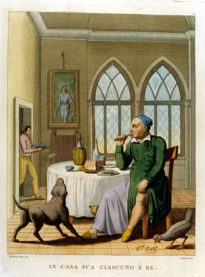 „W domu każdy jest królem”. Ilustracja ze zbioru przysłów z XVIII wieku autorstwa Unknown artist