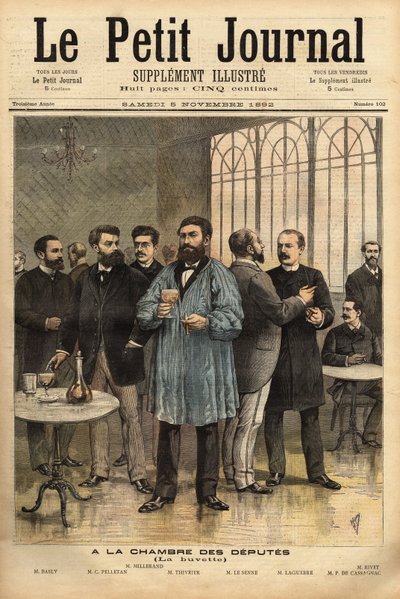 Za radą Izby Deputowanych, od lewej do prawej: Emile Basly (1835-1928), deputowany paryski z ruchu związkowego górników, Camille Pelletan (1846-1915), dziennikarz pisarz i zastępca Bouches du Rodan, Alexandre Millerand (1859-1 autorstwa Unknown artist