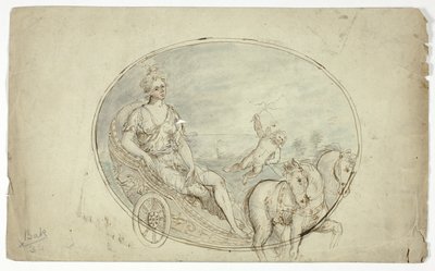 Aurora na rydwanie (recto); trzy męskie popiersia portretowe (verso) autorstwa Unknown artist