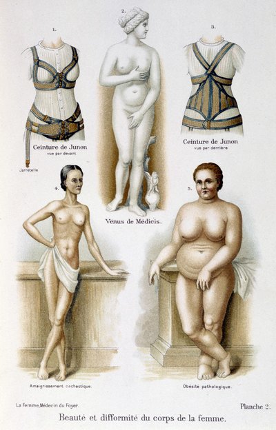 Piękno i deformacja kobiecego ciała (chudość i otyłość); Pasy Juno - w filmie „Kobieta, lekarz domowy”” autorstwa Unknown artist