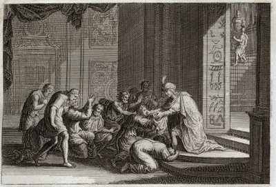 Biblia Royaumont, Stary Testament: Józef jest rozpoznawany przez swoich braci. Ilustracja z 1811 roku. autorstwa Unknown artist