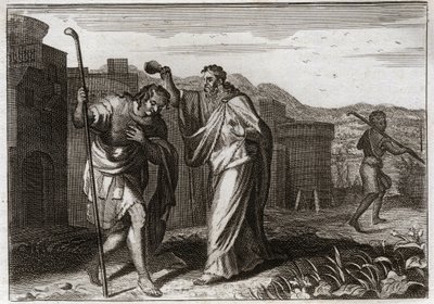 Biblia Royaumont, Stary Testament: Rytu Saula. Samuel, z rozkazu Bożego, święty Saul został królem Żydów. Ilustracja z 1811 roku. autorstwa Unknown artist