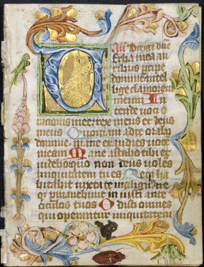 Bifolio z Księgi godzin: Initial V z kwiatowym obramowaniem autorstwa Unknown artist