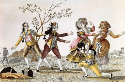 Wzmocnienie niewidomego: Mężczyzna z zawiązanymi oczami szuka towarzyszy w grze autorstwa Unknown artist