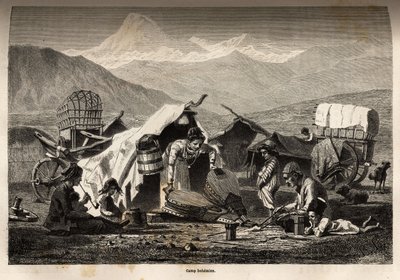 Obóz czeski. Rycina ilustrująca podróż po prowincjach Kaukazu, Basile Vereschaguine, w latach 1864-1865, opublikowana w „Le tour du monde, nouveau journal des voyages” pod redakcją Edouarda Chartona autorstwa Unknown artist