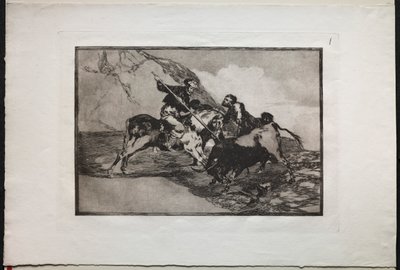 Walki byków: sposób, w jaki starożytni Hiszpanie polowali na byki na koniach na otwartym terenie autorstwa Unknown artist