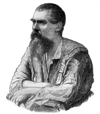 Kapitan Richard Burton, brytyjski odkrywca, pisarz, żołnierz i dyplomata - Portret brytyjskiego odkrywcy, pisarza i językoznawcy Sir Richarda Francisa Burtona (1821-1890) - Grawerowanie w „”Malowniczej historii wielkich podróży w XIX wieku””. 1877 autorstwa Unknown artist