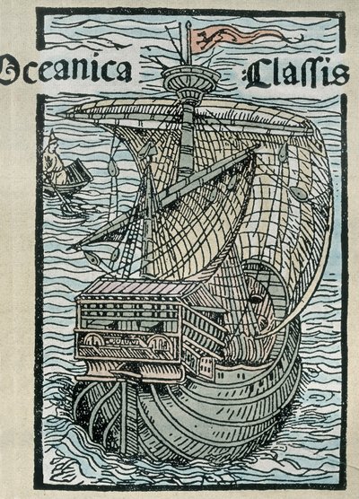 Caravelle „La Pinta” z wyprawy Krzysztofa Kolumba (kolorowe grawerowanie) autorstwa Unknown artist