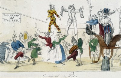 Karnawał w Paryżu, bulwar włoskich - rycina z XVIII wieku, Carnavalet. autorstwa Unknown artist
